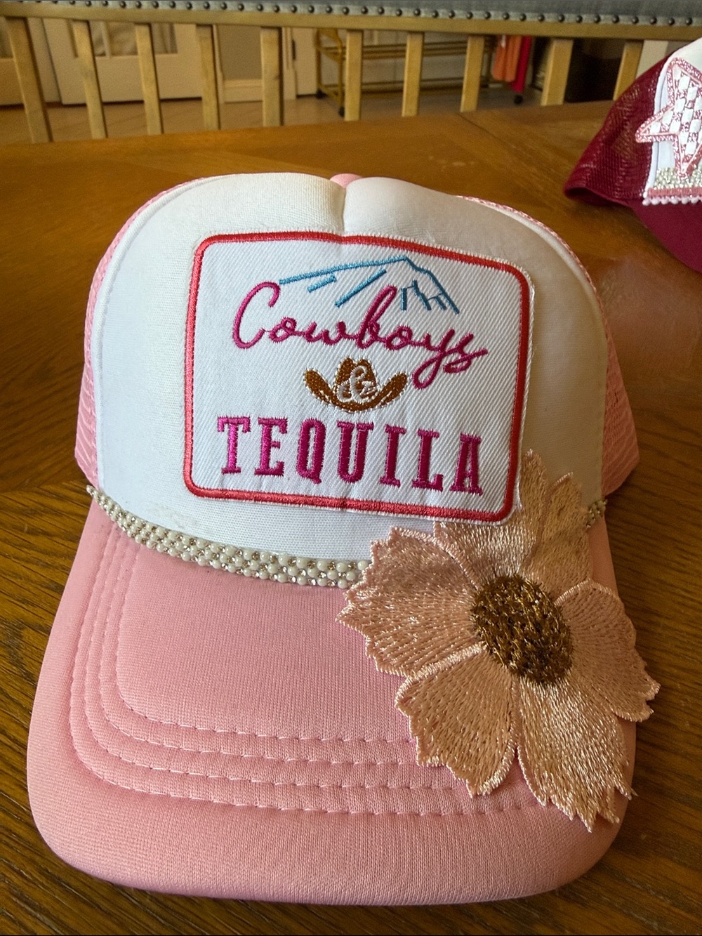 Cowboys & Tequila Pink Trucker Hat with Flower Patch